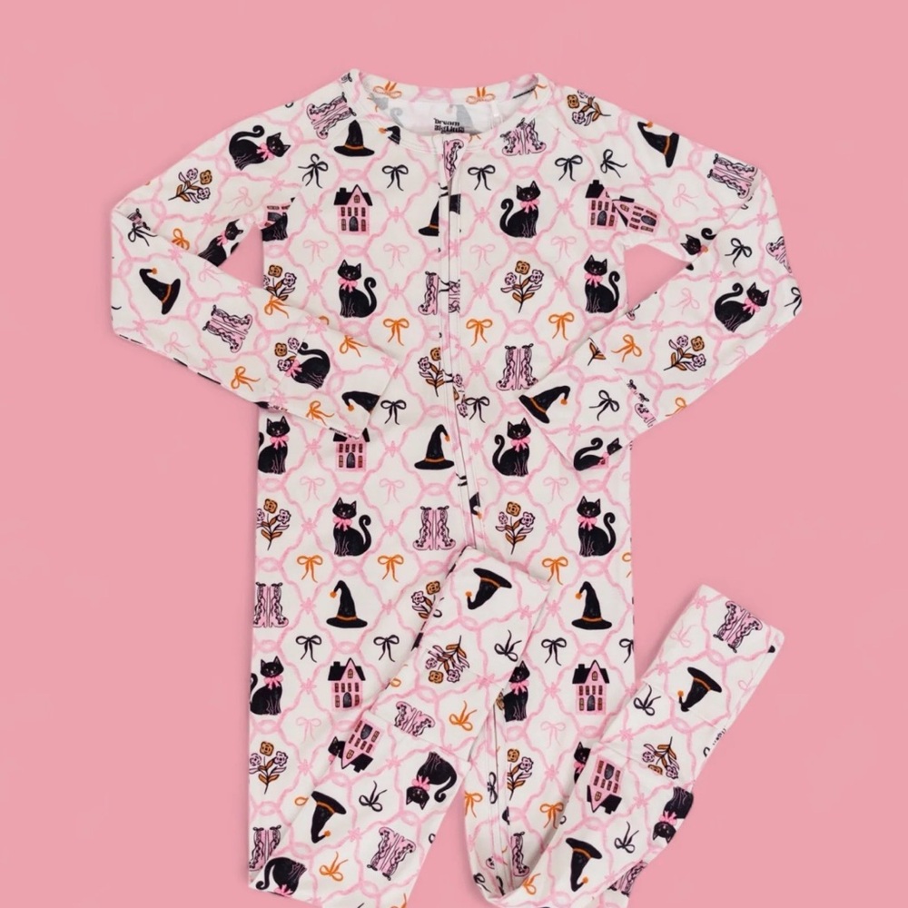 Charming Pink Cat and Bow Print Romper